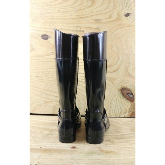 Michael Kors Boots Womens 9M Black Brown Multi Fulton Harness Rain Boots Tall - Picture 3 of 10